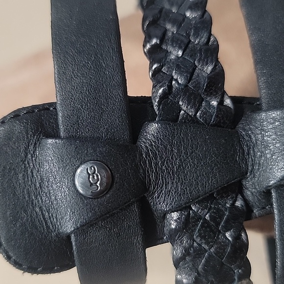 UGG Black Wedge Sandals, Leather Solid and Braided Straps, NWOT.  Size 8.5 - Picture 7 of 8